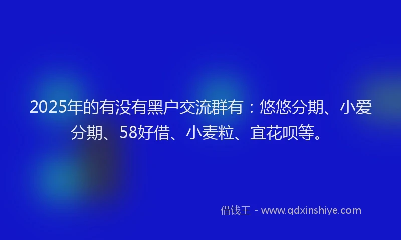 2025年的有没有黑户交流群有：悠悠分期、小爱分期、58好借、小麦粒、宜花呗等。