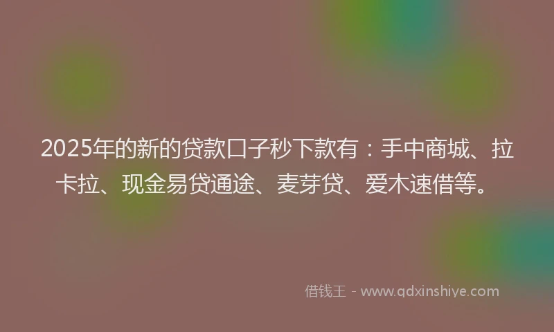 2025年的新的贷款口子秒下款有：手中商城、拉卡拉、现金易贷通途、麦芽贷、爱木速借等。