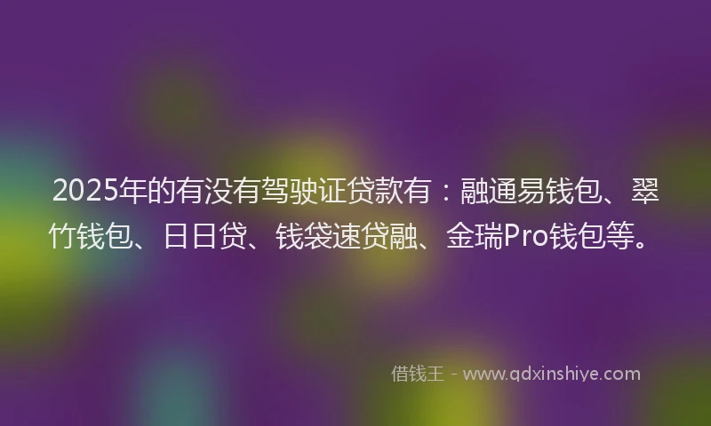 2025年的有没有驾驶证贷款有：融通易钱包、翠竹钱包、日日贷、钱袋速贷融、金瑞Pro钱包等。
