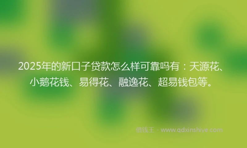 2025年的新口子贷款怎么样可靠吗有：天源花、小鹅花钱、易得花、融逸花、超易钱包等。