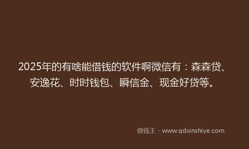 2025年的有啥能借钱的软件啊微信有：森森贷、安逸花、时时钱包、瞬信金、现金好贷等。