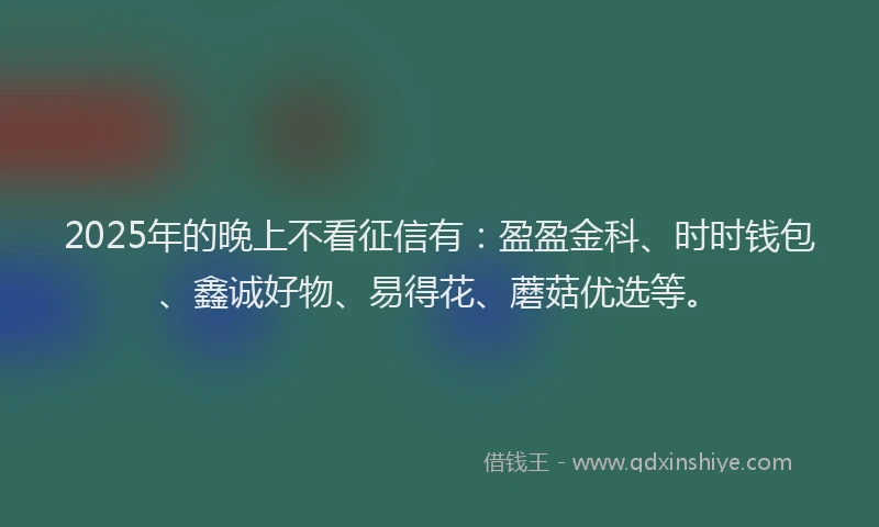 2025年的晚上不看征信有：盈盈金科、时时钱包、鑫诚好物、易得花、蘑菇优选等。