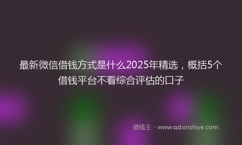 最新微信借钱方式是什么2025年精选，概括5个借钱平台不看综合评估的口子