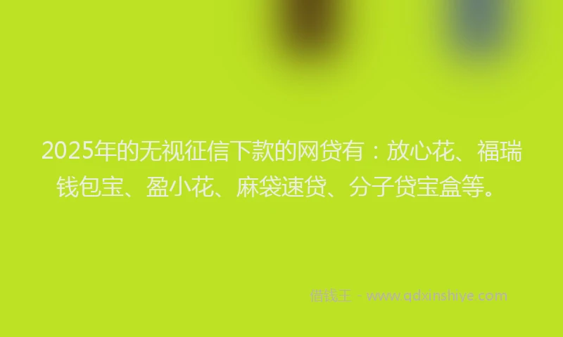 2025年的无视征信下款的网贷有：放心花、福瑞钱包宝、盈小花、麻袋速贷、分子贷宝盒等。