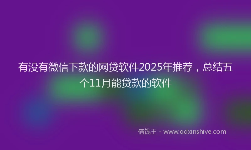 有没有微信下款的网贷软件2025年推荐，总结五个11月能贷款的软件