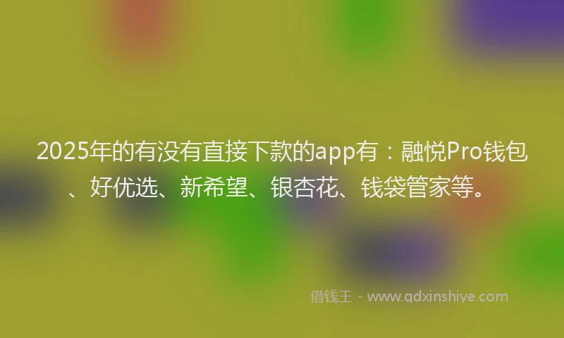 2025年的有没有直接下款的app有：融悦Pro钱包、好优选、新希望、银杏花、钱袋管家等。