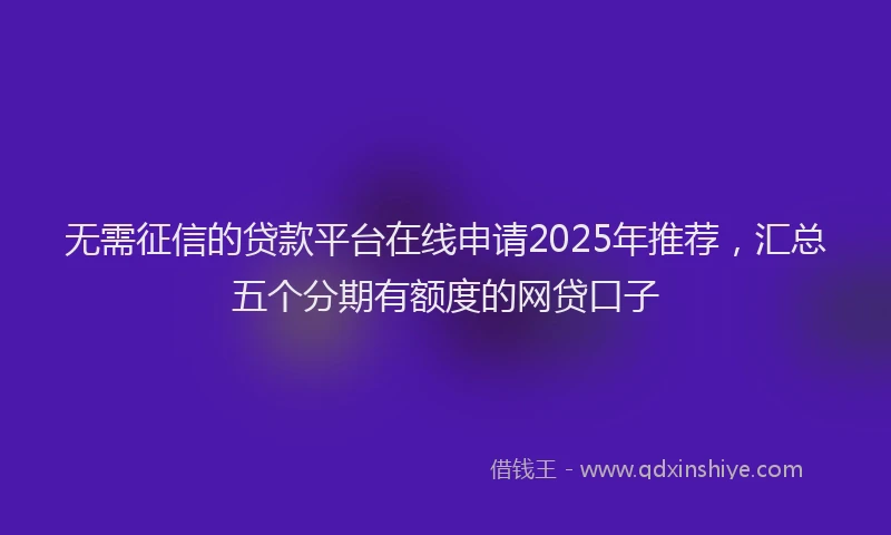 无需征信的贷款平台在线申请2025年推荐，汇总五个分期有额度的网贷口子