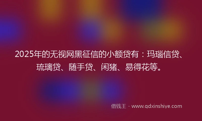 2025年的无视网黑征信的小额贷有：玛瑙信贷、琉璃贷、随手贷、闲猪、易得花等。