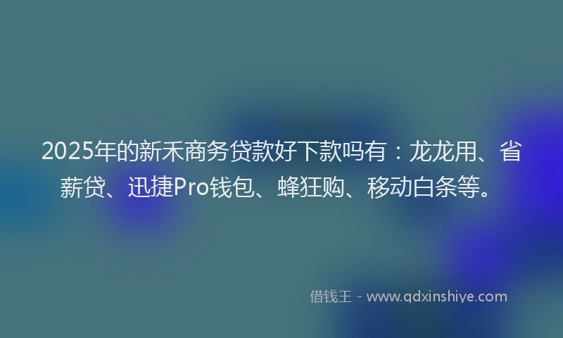 2025年的新禾商务贷款好下款吗有：龙龙用、省薪贷、迅捷Pro钱包、蜂狂购、移动白条等。