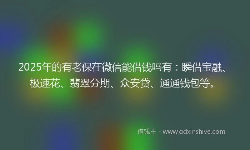 2025年的有老保在微信能借钱吗有：瞬借宝融、极速花、翡翠分期、众安贷、通通钱包等。