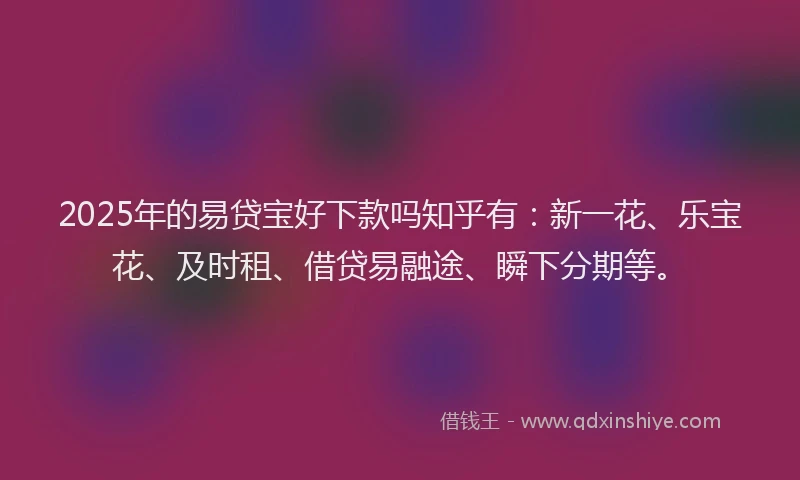 2025年的易贷宝好下款吗知乎有：新一花、乐宝花、及时租、借贷易融途、瞬下分期等。