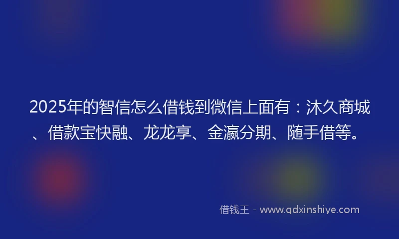 2025年的智信怎么借钱到微信上面有：沐久商城、借款宝快融、龙龙享、金瀛分期、随手借等。
