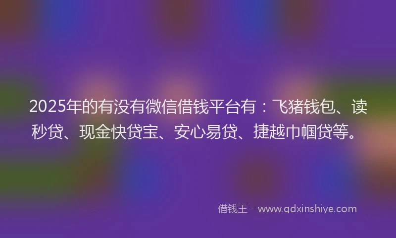 2025年的有没有微信借钱平台有：飞猪钱包、读秒贷、现金快贷宝、安心易贷、捷越巾帼贷等。