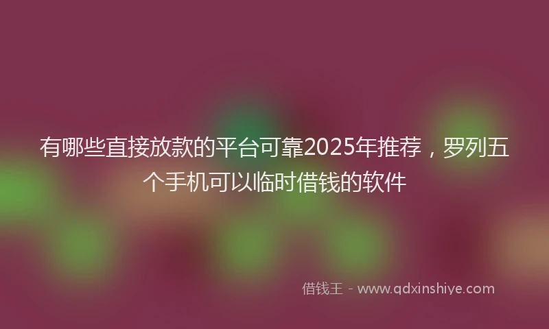 有哪些直接放款的平台可靠2025年推荐，罗列五个手机可以临时借钱的软件