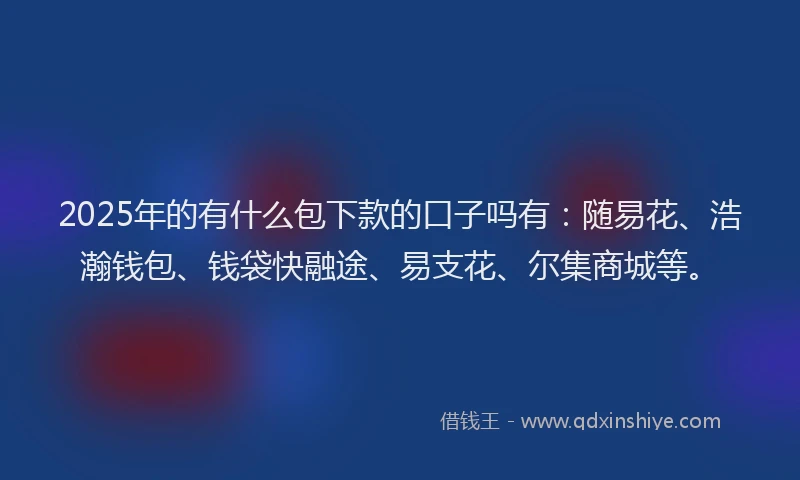 2025年的有什么包下款的口子吗有：随易花、浩瀚钱包、钱袋快融途、易支花、尔集商城等。