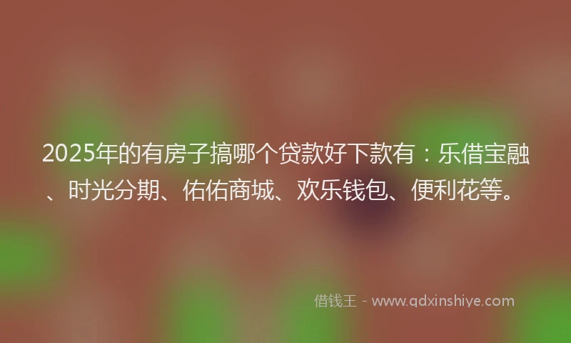 2025年的有房子搞哪个贷款好下款有：乐借宝融、时光分期、佑佑商城、欢乐钱包、便利花等。