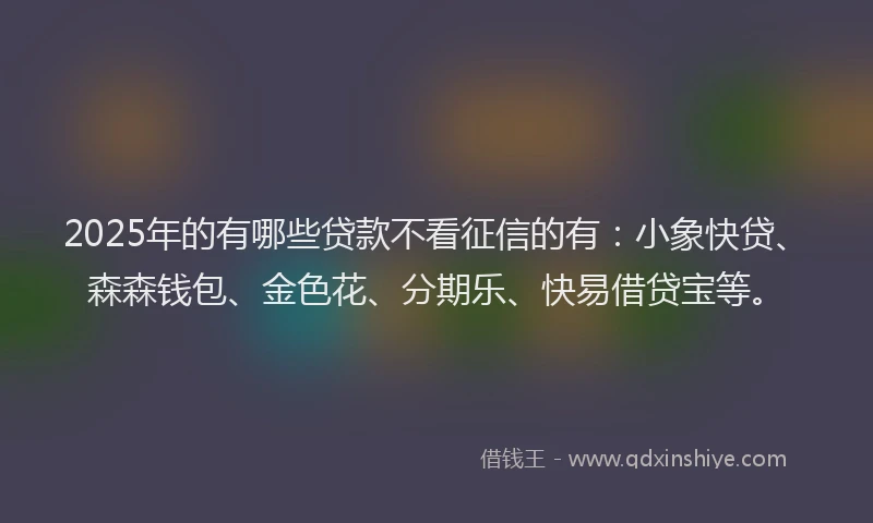 2025年的有哪些贷款不看征信的有：小象快贷、森森钱包、金色花、分期乐、快易借贷宝等。