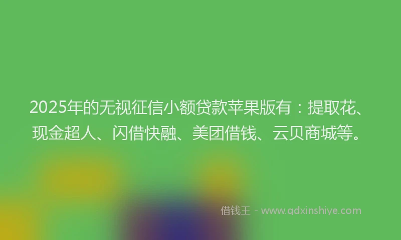 2025年的无视征信小额贷款苹果版有：提取花、现金超人、闪借快融、美团借钱、云贝商城等。