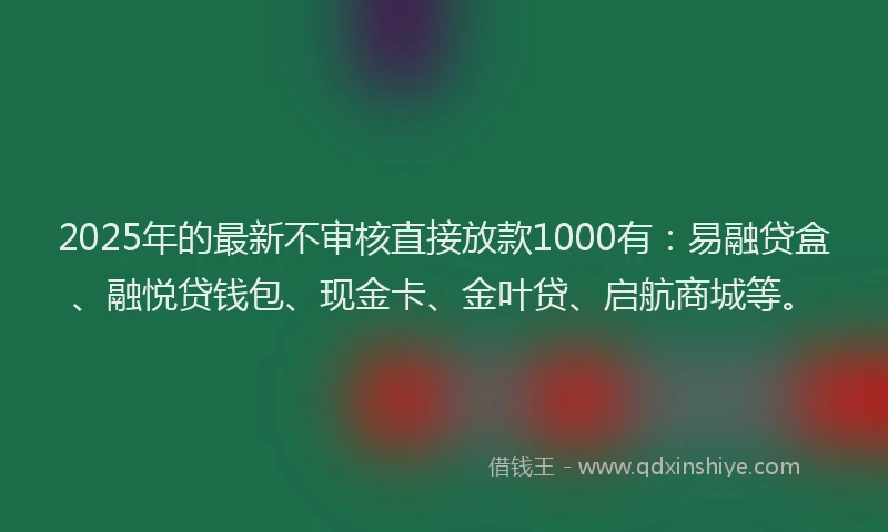 2025年的最新不审核直接放款1000有：易融贷盒、融悦贷钱包、现金卡、金叶贷、启航商城等。