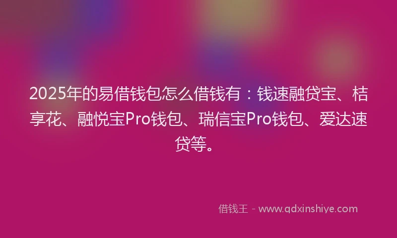2025年的易借钱包怎么借钱有：钱速融贷宝、桔享花、融悦宝Pro钱包、瑞信宝Pro钱包、爱达速贷等。