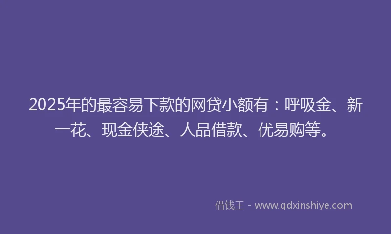 2025年的最容易下款的网贷小额有：呼吸金、新一花、现金侠途、人品借款、优易购等。