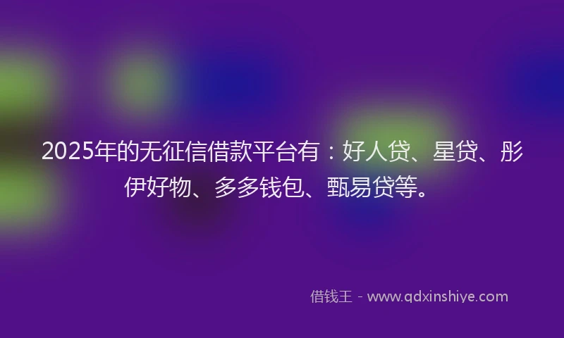 2025年的无征信借款平台有：好人贷、星贷、彤伊好物、多多钱包、甄易贷等。