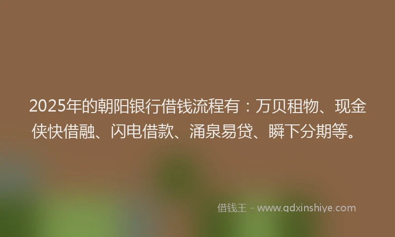 2025年的朝阳银行借钱流程有：万贝租物、现金侠快借融、闪电借款、涌泉易贷、瞬下分期等。