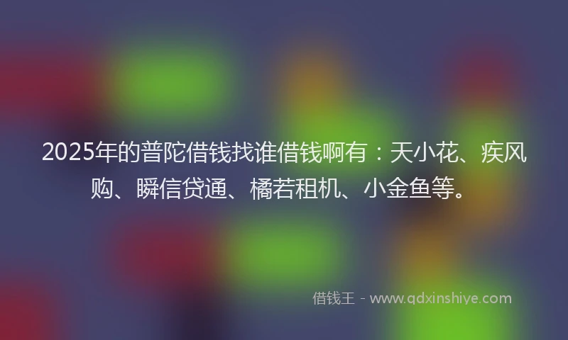 2025年的普陀借钱找谁借钱啊有：天小花、疾风购、瞬信贷通、橘若租机、小金鱼等。
