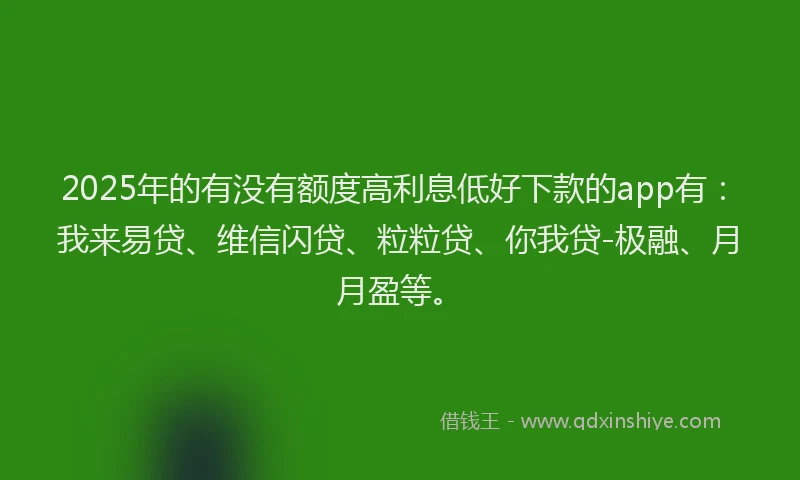 2025年的有没有额度高利息低好下款的app有：我来易贷、维信闪贷、粒粒贷、你我贷-极融、月月盈等。