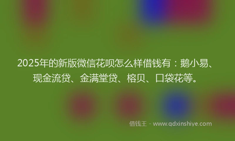 2025年的新版微信花呗怎么样借钱有：鹅小易、现金流贷、金满堂贷、榕贝、口袋花等。