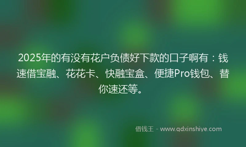 2025年的有没有花户负债好下款的口子啊有：钱速借宝融、花花卡、快融宝盒、便捷Pro钱包、替你速还等。