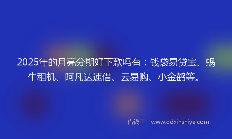 2025年的月亮分期好下款吗有：钱袋易贷宝、蜗牛租机、阿凡达速借、云易购、小金鹤等。
