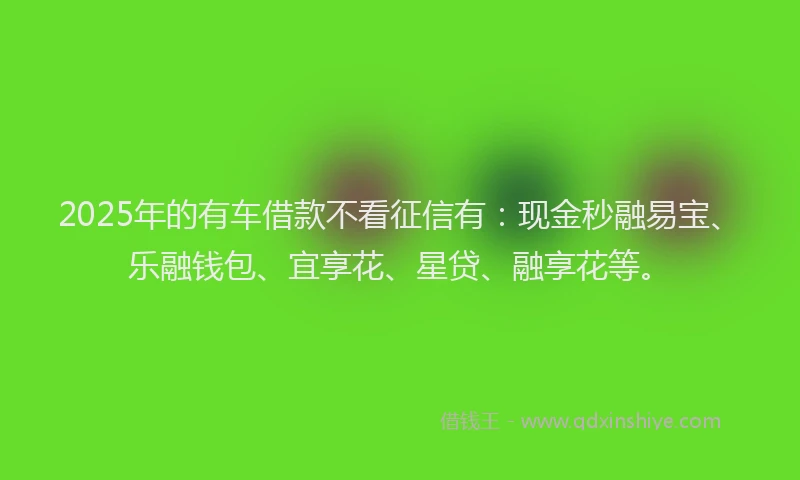2025年的有车借款不看征信有：现金秒融易宝、乐融钱包、宜享花、星贷、融享花等。