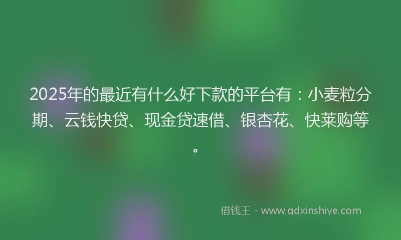 2025年的最近有什么好下款的平台有：小麦粒分期、云钱快贷、现金贷速借、银杏花、快莱购等。