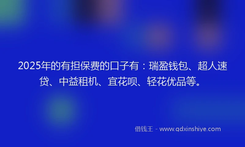 2025年的有担保费的口子有：瑞盈钱包、超人速贷、中益租机、宜花呗、轻花优品等。