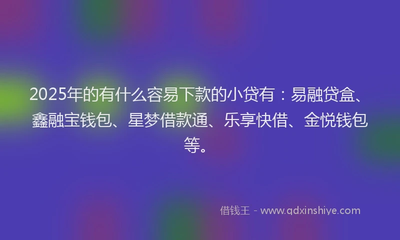 2025年的有什么容易下款的小贷有：易融贷盒、鑫融宝钱包、星梦借款通、乐享快借、金悦钱包等。