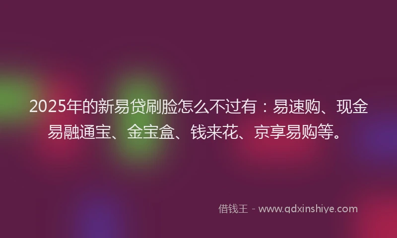 2025年的新易贷刷脸怎么不过有：易速购、现金易融通宝、金宝盒、钱来花、京享易购等。