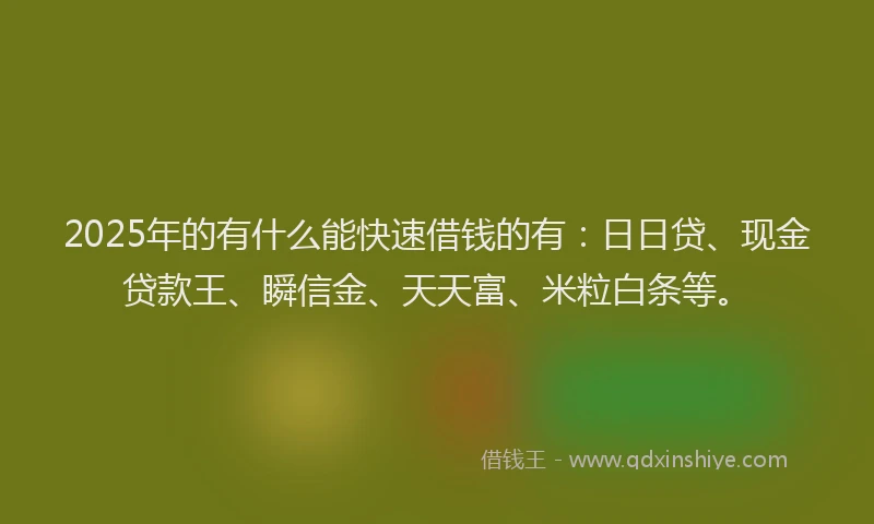 2025年的有什么能快速借钱的有：日日贷、现金贷款王、瞬信金、天天富、米粒白条等。
