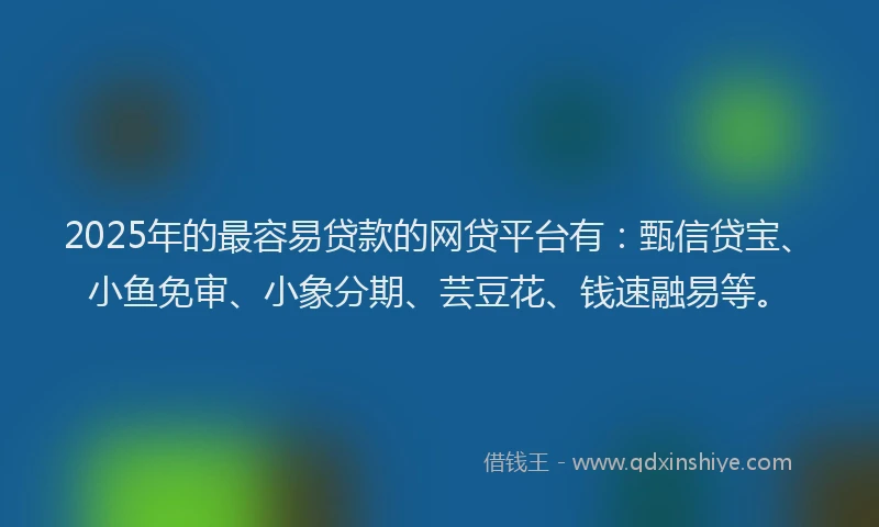 2025年的最容易贷款的网贷平台有：甄信贷宝、小鱼免审、小象分期、芸豆花、钱速融易等。