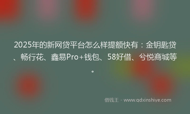 2025年的新网贷平台怎么样提额快有：金钥匙贷、畅行花、鑫易Pro+钱包、58好借、兮悦商城等。