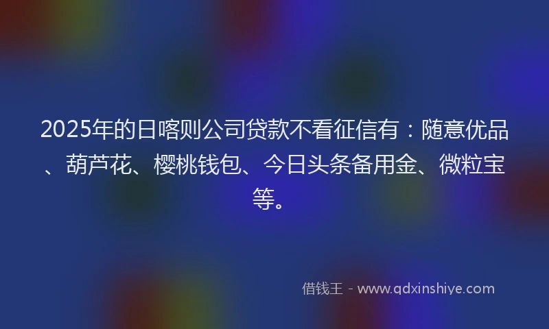 2025年的日喀则公司贷款不看征信有：随意优品、葫芦花、樱桃钱包、今日头条备用金、微粒宝等。
