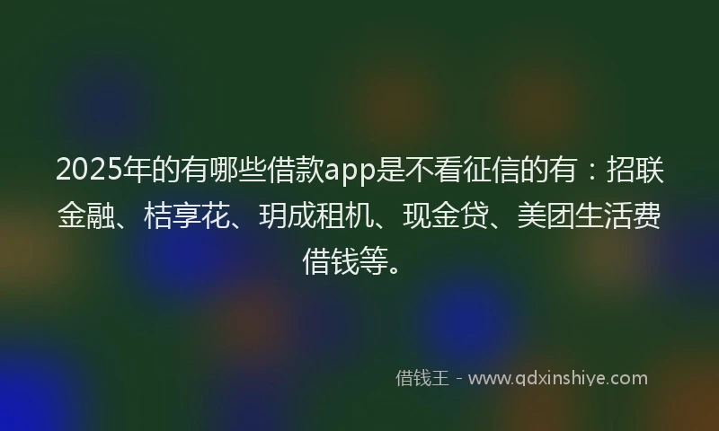 2025年的有哪些借款app是不看征信的有：招联金融、桔享花、玥成租机、现金贷、美团生活费借钱等。