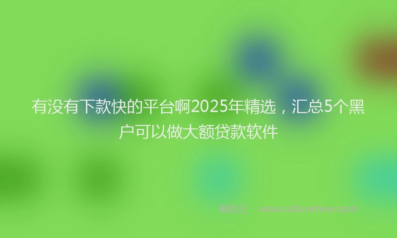 有没有下款快的平台啊2025年精选，汇总5个黑户可以做大额贷款软件