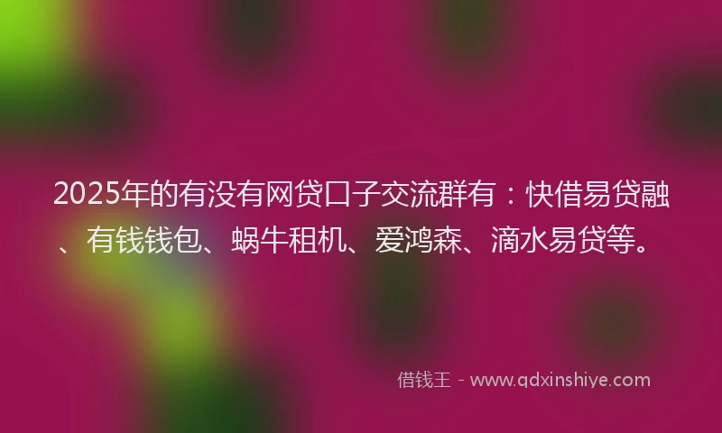 2025年的有没有网贷口子交流群有：快借易贷融、有钱钱包、蜗牛租机、爱鸿森、滴水易贷等。