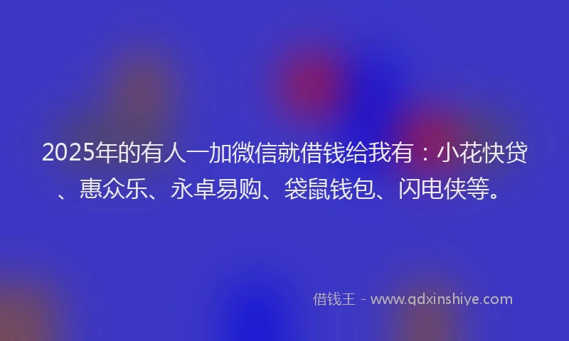 2025年的有人一加微信就借钱给我有：小花快贷、惠众乐、永卓易购、袋鼠钱包、闪电侠等。