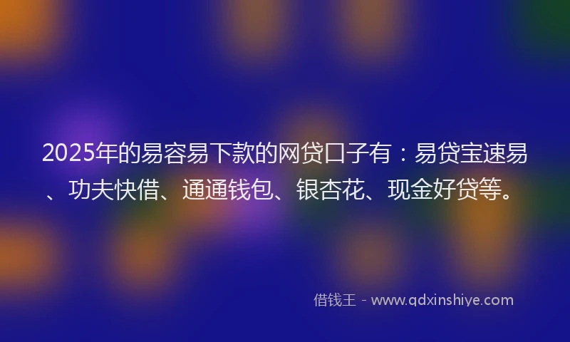 2025年的易容易下款的网贷口子有：易贷宝速易、功夫快借、通通钱包、银杏花、现金好贷等。