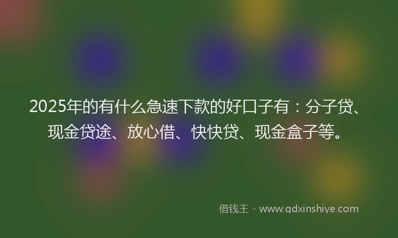 2025年的有什么急速下款的好口子有：分子贷、现金贷途、放心借、快快贷、现金盒子等。