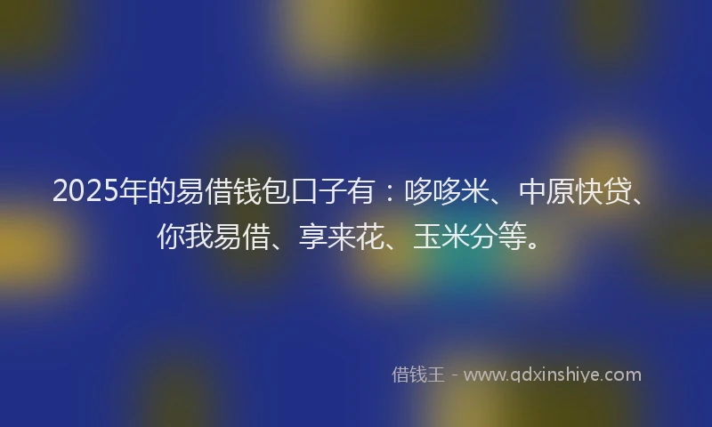 2025年的易借钱包口子有：哆哆米、中原快贷、你我易借、享来花、玉米分等。