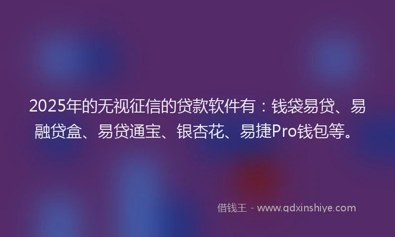 2025年的无视征信的贷款软件有：钱袋易贷、易融贷盒、易贷通宝、银杏花、易捷Pro钱包等。