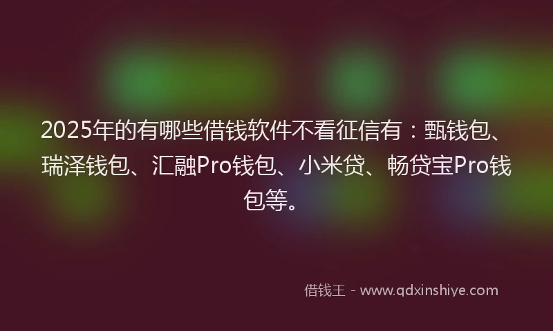2025年的有哪些借钱软件不看征信有：甄钱包、瑞泽钱包、汇融Pro钱包、小米贷、畅贷宝Pro钱包等。